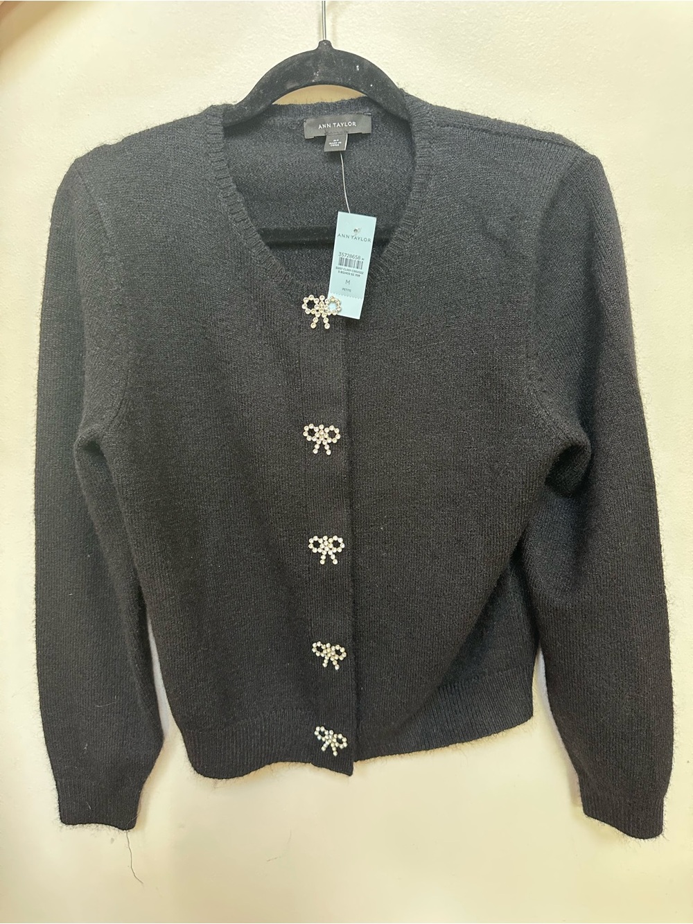Ann Taylor Black Pearl-Button Crew Cardigan